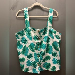 NEW J. Crew Sleeveless Linen-blend button-front tank top palm green size XL